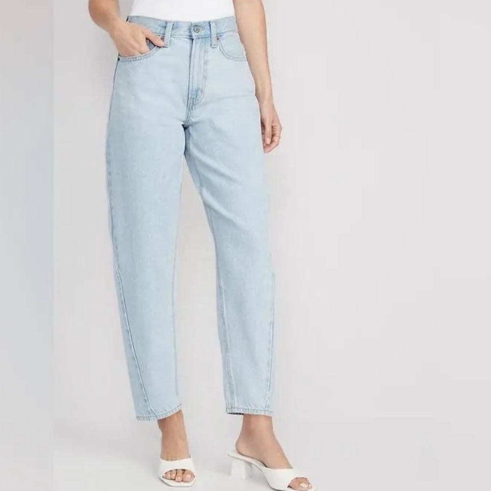 Old Navy Extra High Waisted Balloon Ankle Denim Jeans Women 14 Blue NWT Stretch